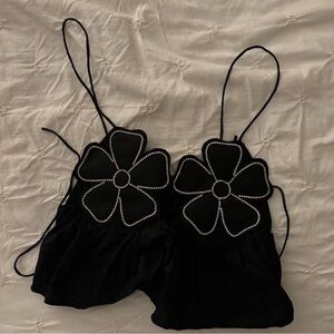 ZARA Strappy Jewel Poplin Flower Tank